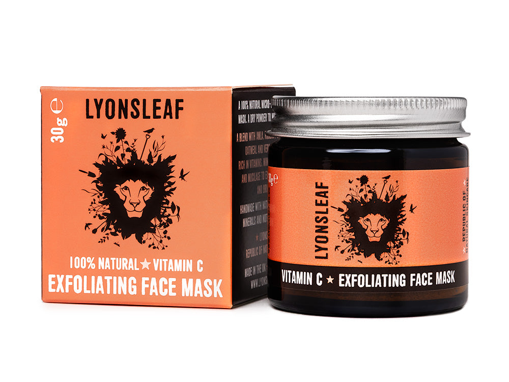 LYONSLEAF Vitamin C Exfoliating Face Mask for mature skin, Jar and packaging on a white background