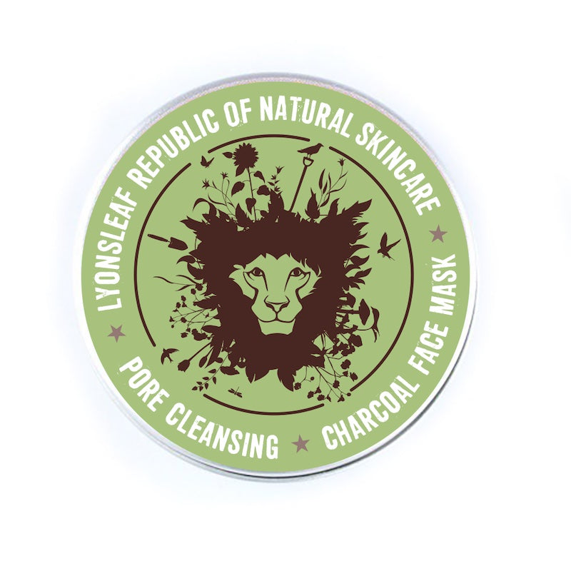 Lyonsleaf Republic of Natural Skincare pore cleansing Charcoal face mask sample tin with lion design on a white background