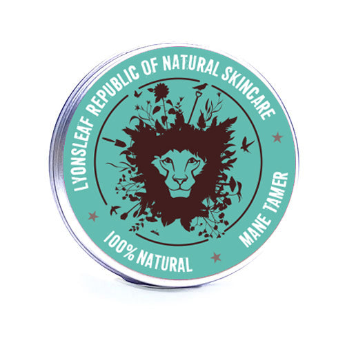 Lyonsleaf Mane Tamer sample tin  labelled with a lion design on a white background