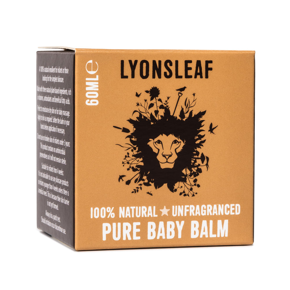 Box of Lyonsleaf 60ml 100% Natural Pure baby balm unfragranced moisturiser for babies and sensitive skin