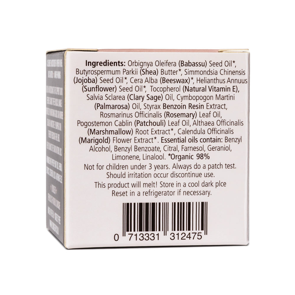 Product label with 100% natural ingredient list and safety information on a white background