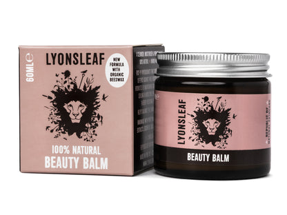 Lyonsleaf beauty balm cleanser, moisturiser &amp; primer jar and packaging on a white background