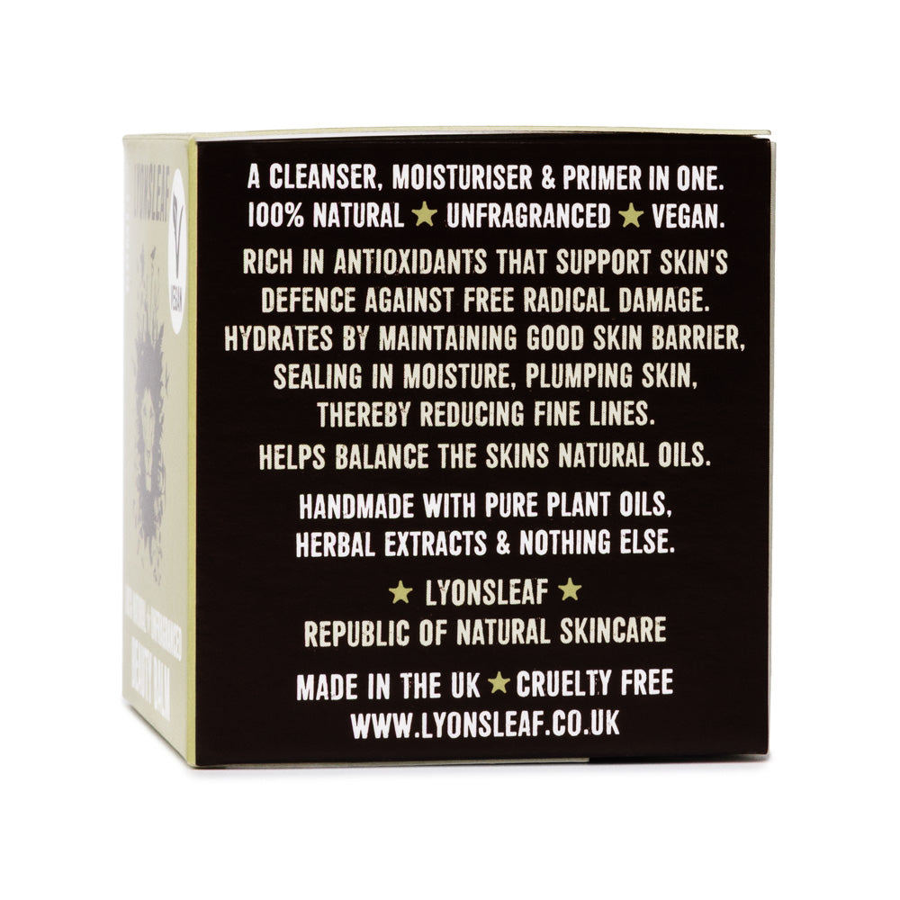 Lyonsleaf Vegan Unfragranced Beauty Balm box side with made in the UK, cruelty free info 