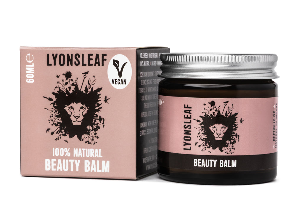 Lyonsleaf vegan beauty balm jar and packaging on a white background