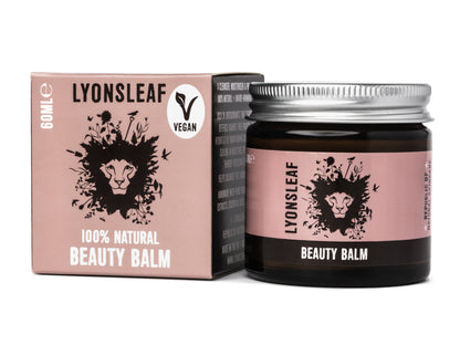 Lyonsleaf vegan beauty balm jar and packaging on a white background