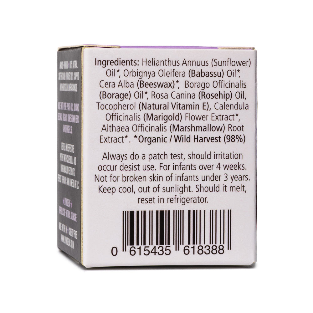 Calendula &amp; marshmallow balm INCI ingredients and barcode