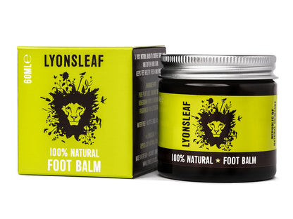 Lyonsleaf 100% Natural Foot balm for reflexology box and jar with green label on white background
