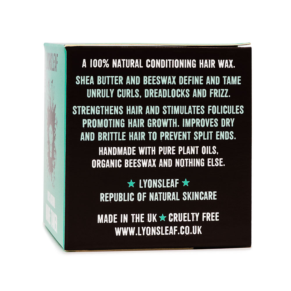 Box of Lyonsleaf Mane Tamer hair care product with text information for dreadlocks, beards and curly hair