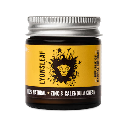 Jar of Lyonsleaf ZINC AND CALENDULA cream on a white background