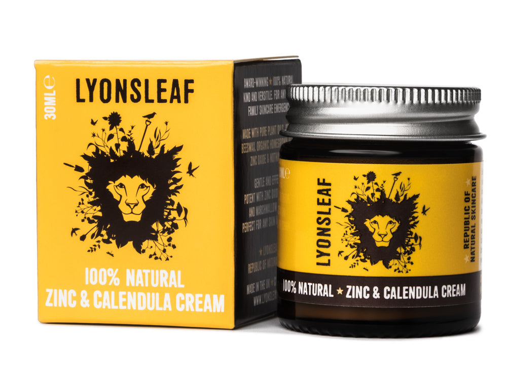 LYONSLEAF 100% Natural Zinc &amp; Calendula Cream for acne with packaging on a white background